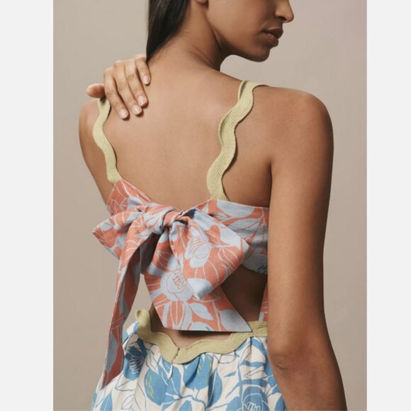 Farm Rio x Anthropologie Linen Blend Tiered Rickrack Midi Dress Size L NWT Large - Picture 3 of 4